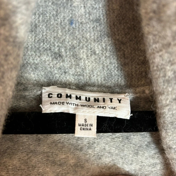 COMMUNITY Sz S Wool Yak Long Line Open Front Foldable  Collar Pocket Cardigan - Picture 5 of 9